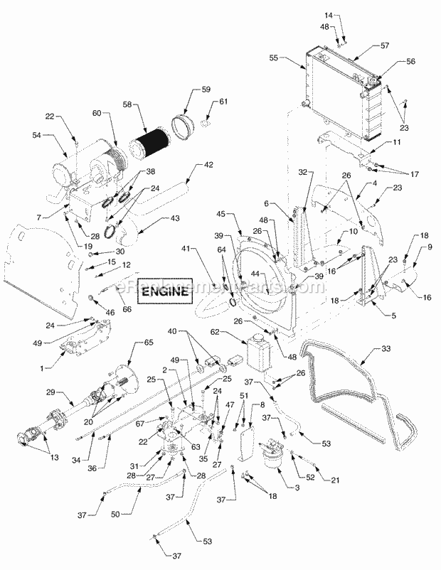 Engine And Drive Shaft 1b075g & After Diagram and Parts List for 5234DL 54AL544-710, 54BL544-710 Cub Cadet Lawn Tractor